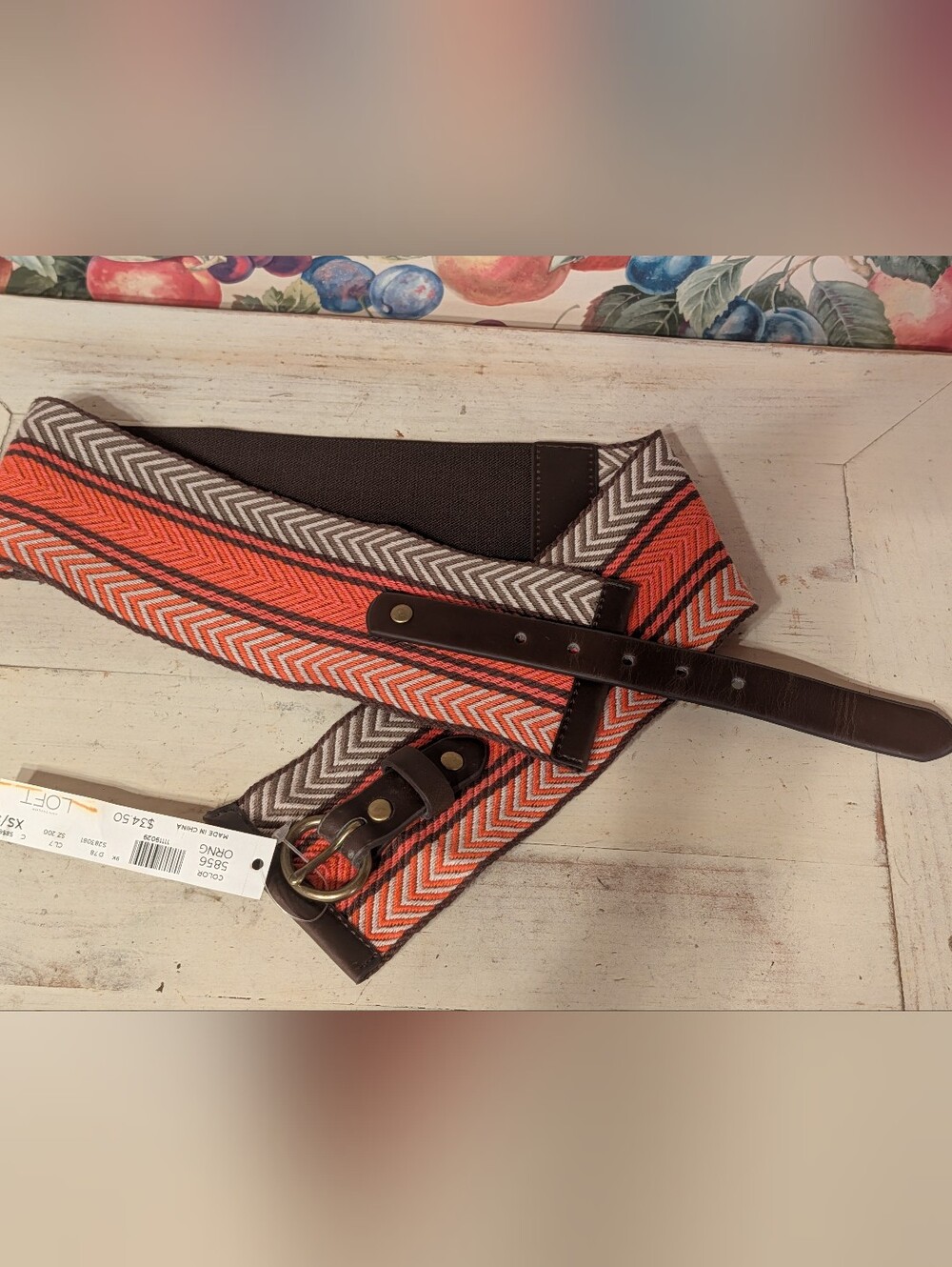 NWT Woven And Stretch Chevron Orange & Brown Bohemian Ann Taylor LOFT Belt XS/S